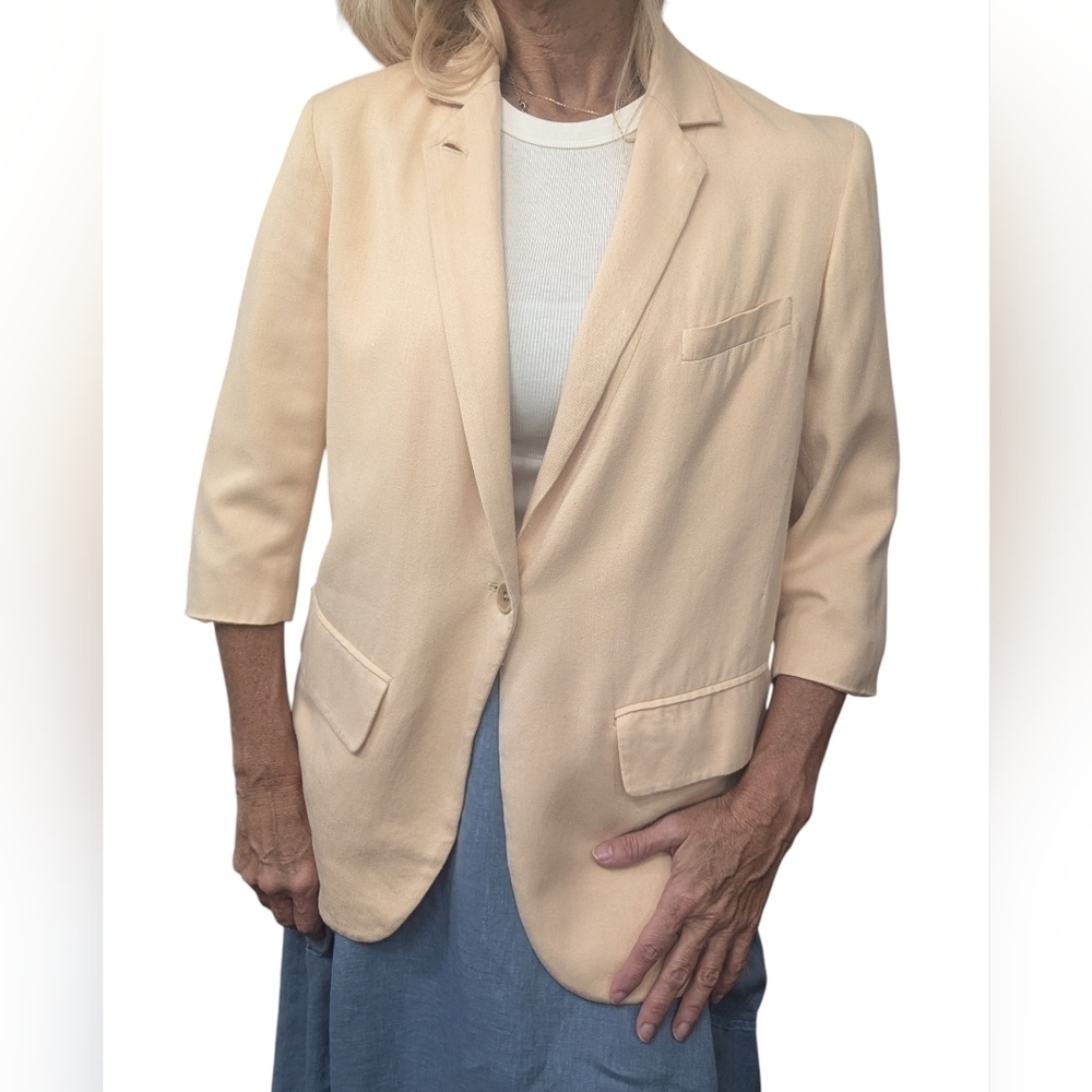Ulla Johnson Cream Linen Blend Tailored Blazer 3/4 Sleeve Size 8